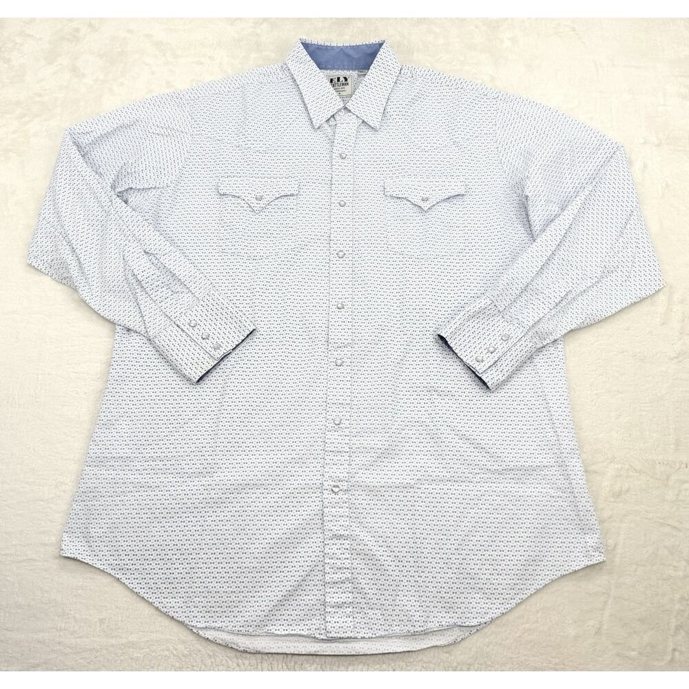 Ely Cattleman Mens White Blue Geometric Pearl Snap Long Sleeve Shirt Size XLTall